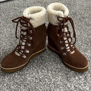 Marcel Brown Suede Faux Shearling-Lined Lace-Up Boots